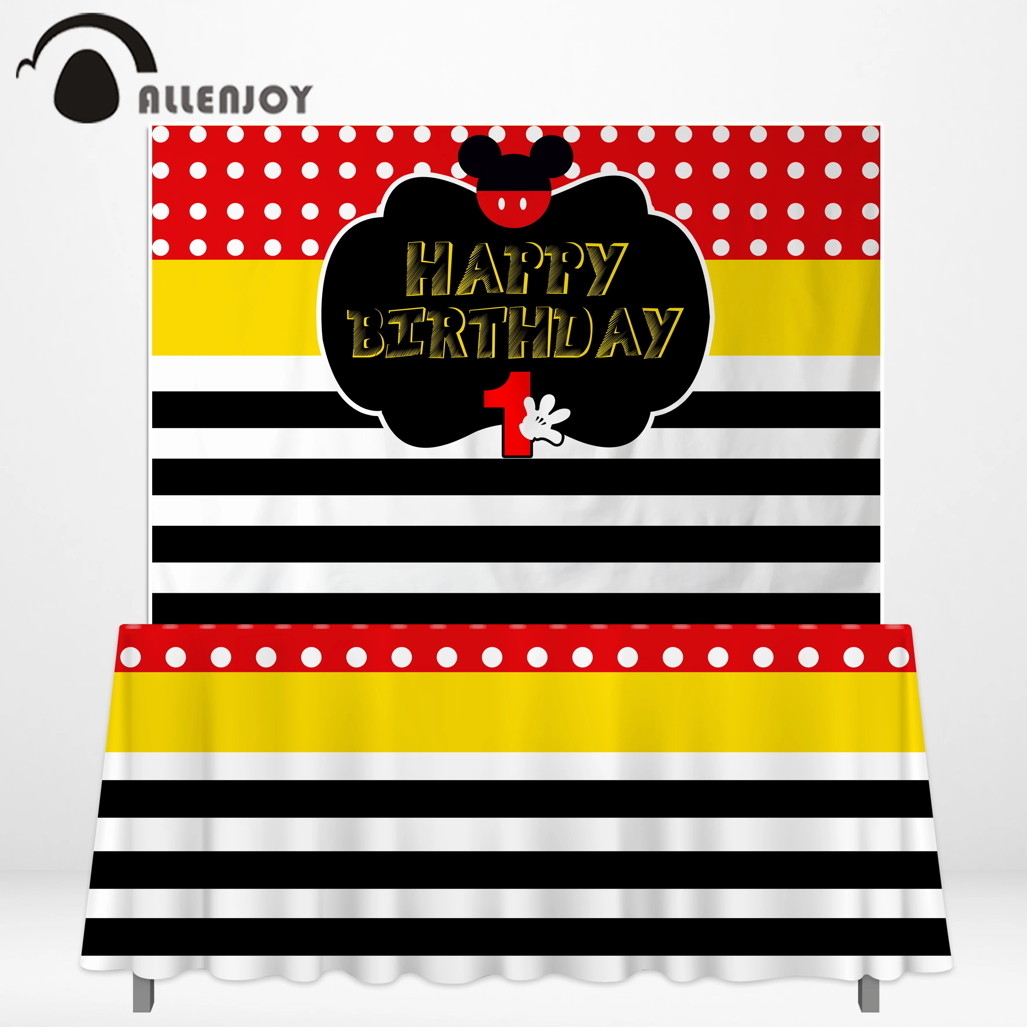 Allenjoy 1st birthday задний план мышь черные белые полосы красные точки мультфильм