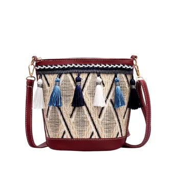 

2020 New Women's Style Korean-style INS Versatile Shoulder Bag Students Harajuku Ethnic-Style Tassels Straw Bucket Bag