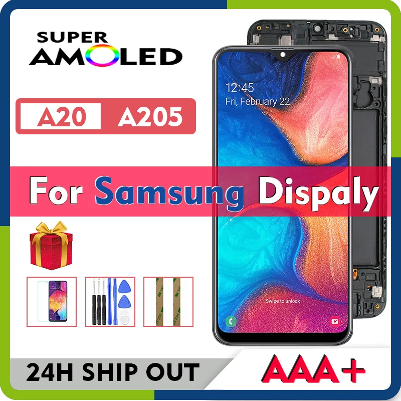 Original SUPER AMOLED For Samsung Galaxy A20 A205 SM A205F A205FN A205YN A205G LCD Display With