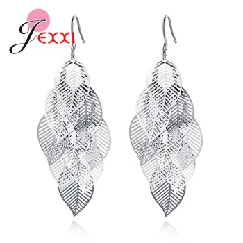 

Fashion Plant Design 925 Sterling Silver Leaves Dangle Earring Multi Layers Hollow Leaf Pendant Earrings Exquisite Charm Jewelry