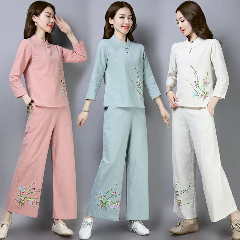 

2019 Spring And Summer New Style Chinese-style Retro Cotton Linen Frog Tea Service Hand-Painted Pajamas Set