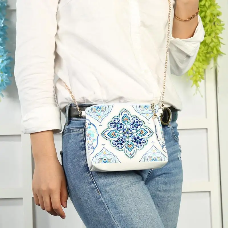DIY Chain Money Pouch Shaped Diamond Paint Leather Special Peafowl Rose Flower Butterfly Crossbody Bag Novelty Handicraft Handba