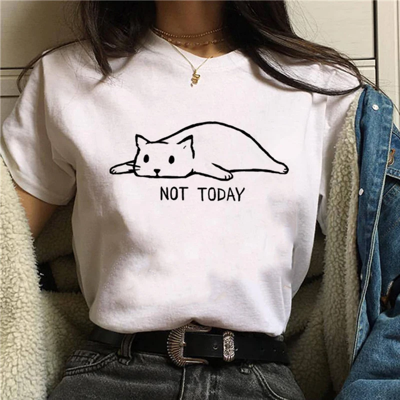 Для женщин нет Not Today Satan Harajuku футболка с принтом Ullzang милый кот футболки Женский не