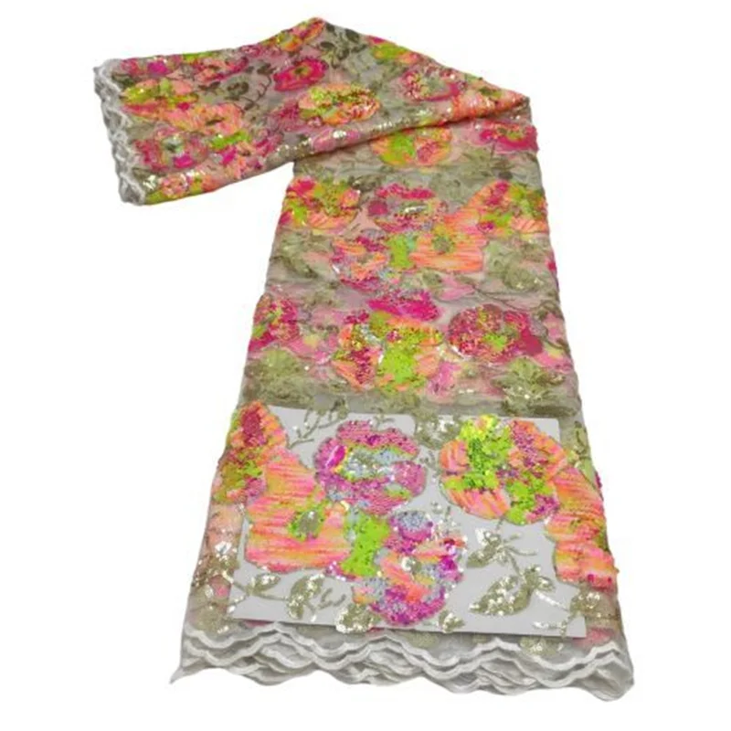 

Многоцветная африканская кружевная ткань, высокое качество, нигерийский тюль, кружевная ткань 2022 блесток, 5 ярдов для шитья, «сделай сам», платье, Свадебная вечеринка