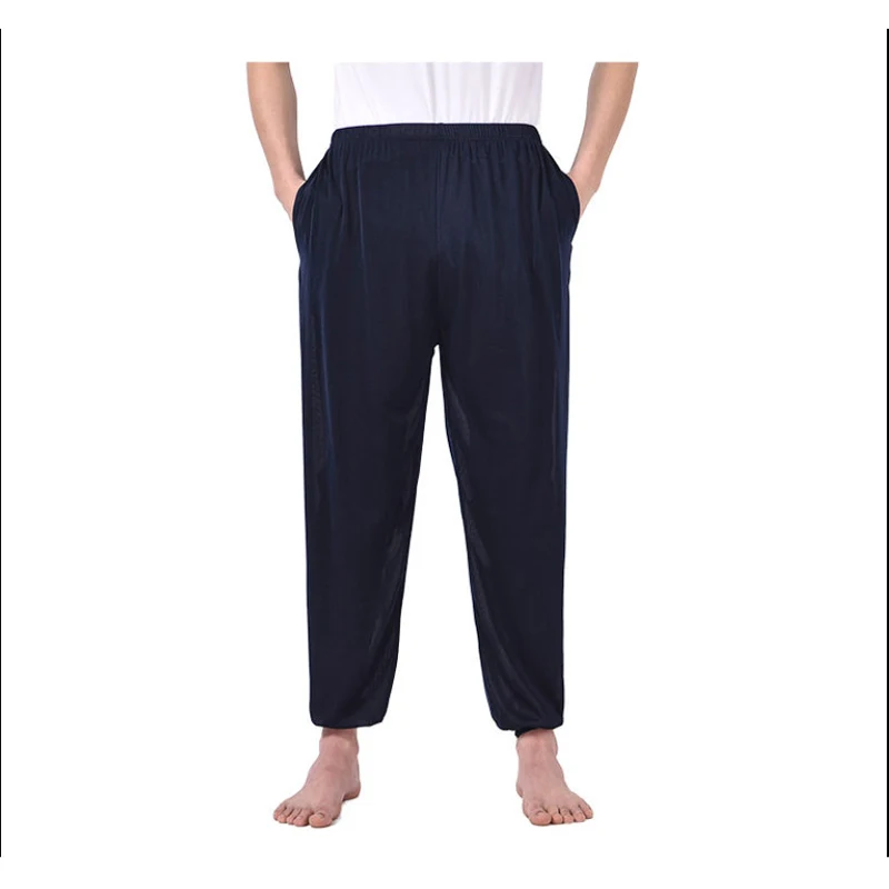 Men Ice Silk Stretch Camouflage Pants Casual Outdoor Summer Solid Color Thin Section Plus Fat High Waist Bloomers