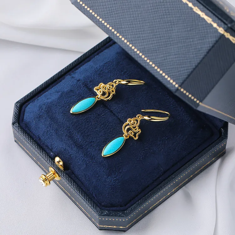 

CMajor S925 Sterling Silver European and American Style Fashion Temperament Delicate Geometric Turquoise Drop Earrings for Women