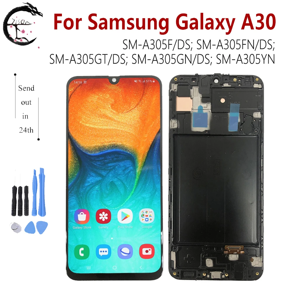 Per Samsung Galaxy A30 Display Lcd Touch Screen Digitizer Assembly Per Samsung Galaxy A30 A305 Sm-A305F/Ds A305Fn Schermo + Cornice
