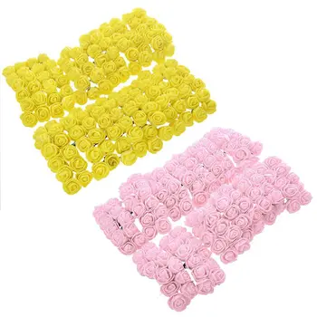 

144Pcs 2CM PE Rose Foam Mini Flower Bouquet Solid Color/Wedding Decoration Yellow & 144Pcs Light Pink