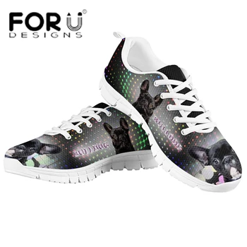

FORUDESIGNS Cute black Dog Printed 2020 Women Sneakers Flat Walk Shoes Female Casual Air Mesh Sneakers Large Size Footwear 2020