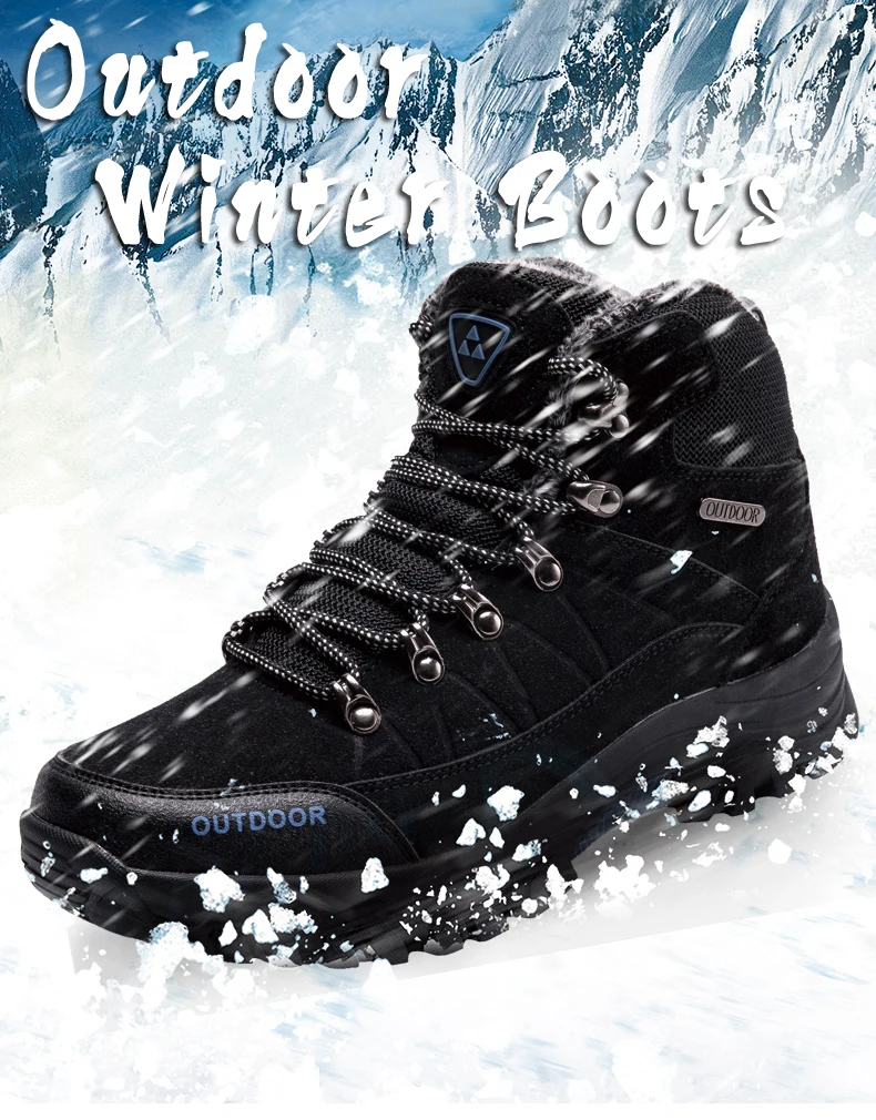 Classic Men Winter Boots Thick Plush Warm Man Snow Boots Suede Leather Men Ankle Boots Outdoor Non-slip Male Basic Work Shoes
