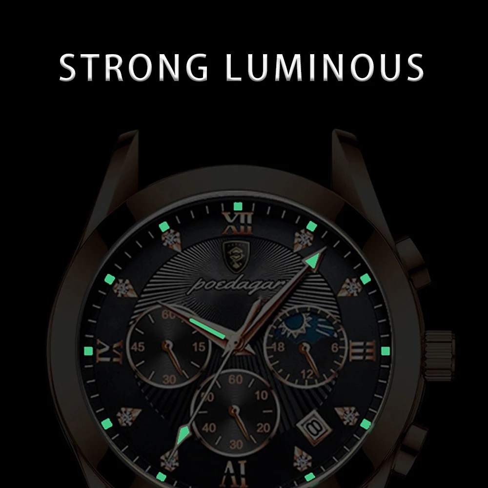 POEDAGAR Men Watches Waterproof 2021 Fashion New Leather  Luminous Wristwatch Top Brand Luxury Mens Quartz Relogio Masculino 3