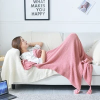 Tassel Knitted Ball Woolen Blanket Sofa Super Warm Cozy Throw Blankets For Office Siesta Air-conditioner Bedspread Bedding 5