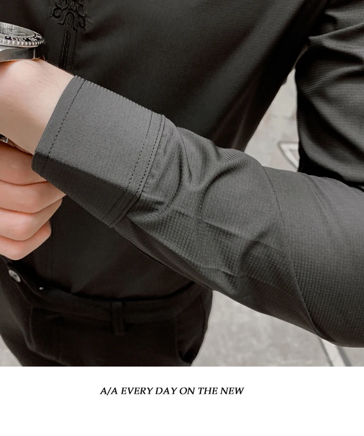 Chemise Homme, осенняя Новинка, деловая официальная одежда, рубашка для мужчин, высокое качество, с вышивкой, облегающая Мужская одежда, рубашки, праздничная одежда, блузка для мужчин