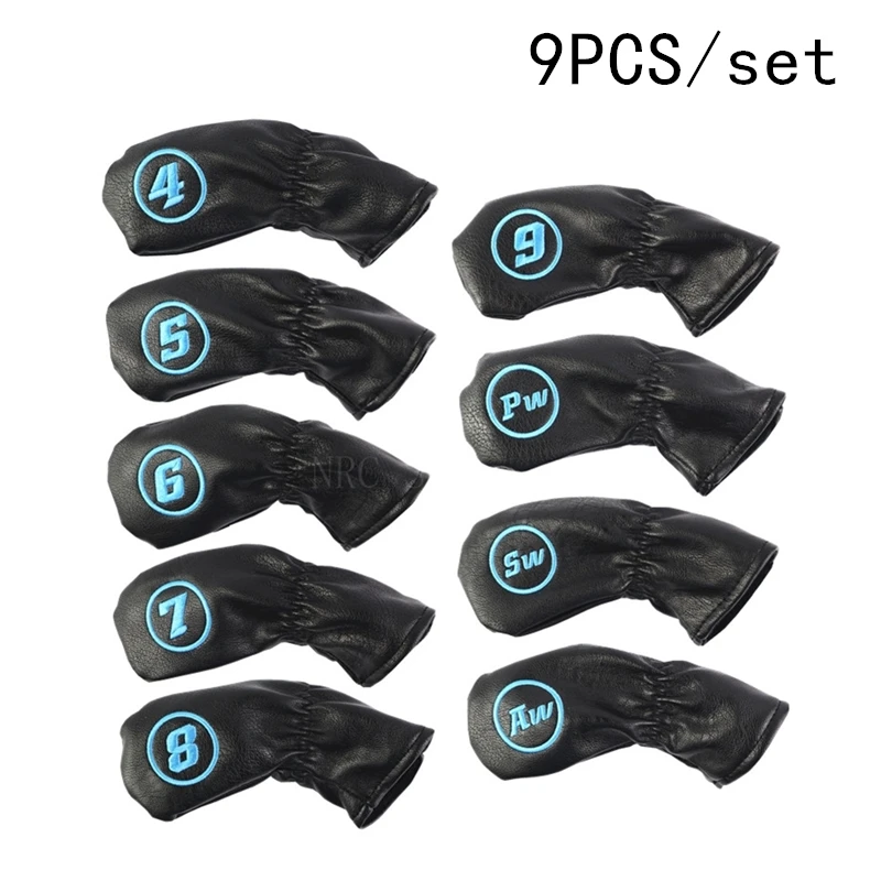 9pcs black NRC Гольф Железный головной убор изысканный PU толстый из искусственной кожи гольф клуб Железный головной убор аксессуары - Цвет: 9pcs black