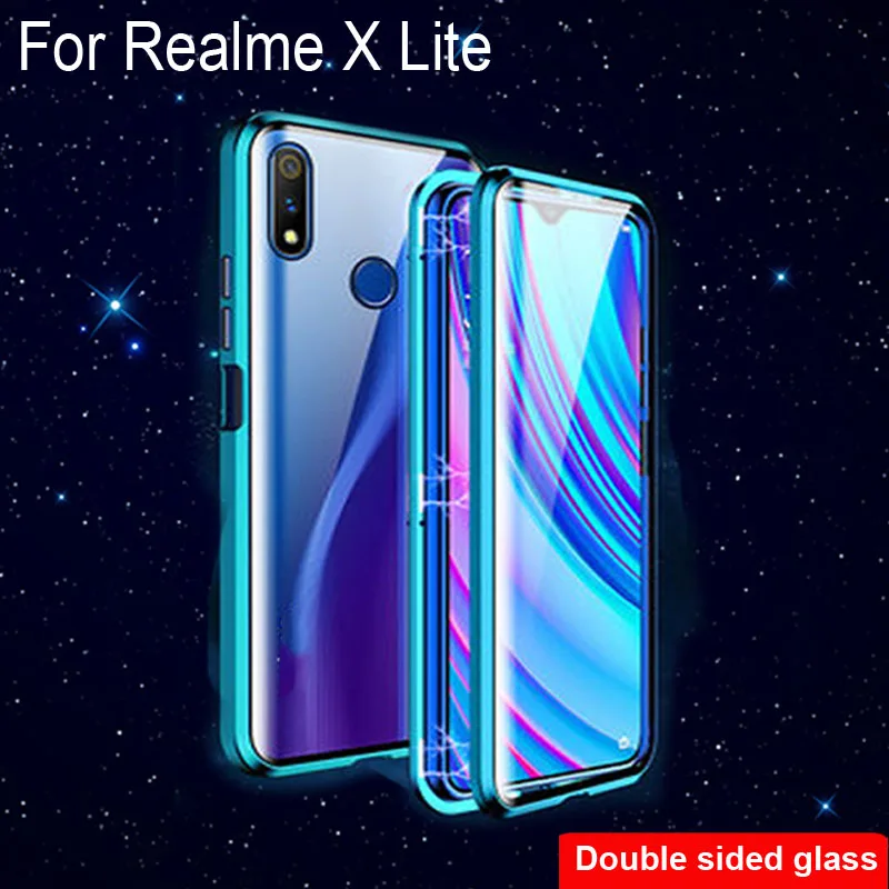 Роскошный Магнитный адсорбционный чехол для OPPO Realme X Lite, металлическая рамка, двусторонняя стеклянная крышка RealmeX Lite, защитный чехол для телефона
