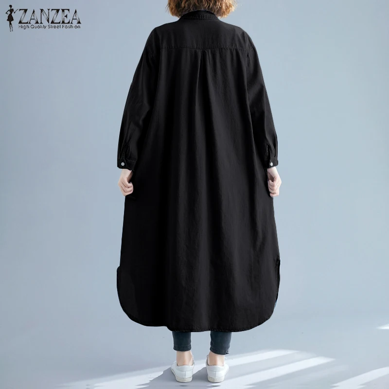 ZANZEA, женское платье, винтажное, на пуговицах, длинное, макси, Vestidos,, весна, для девушек, с отворотом, на шее, платья, Пляжное, для вечеринки, сарафан, халат, 5XL