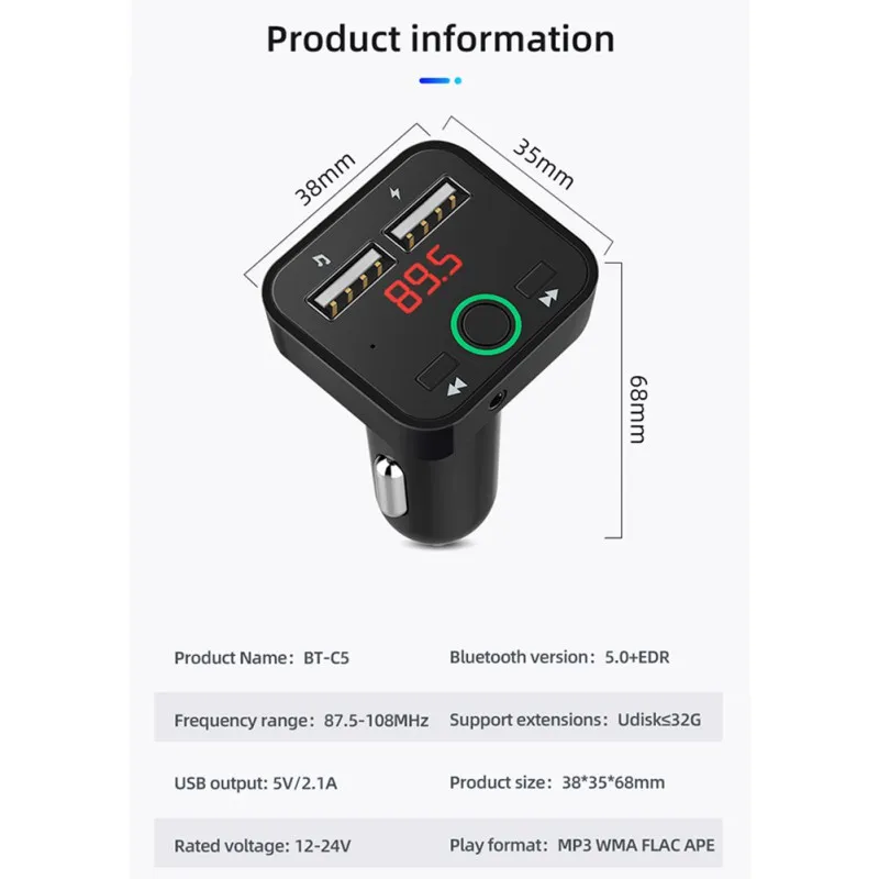 Автомобильные Хэндс фри Беспроводной Bluetooth 5,0 аудио ресивер FM-передатчик ЖК-дисплей Автомобильный MP3-плеер USB Зарядное устройство FM модулятор автомобильные аксессуары