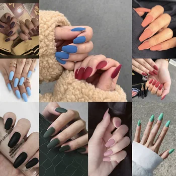 

Fake Nails with Glue Press on With Designs Solid Color Detachable Long on Fake Set Artificial Fingernail Art Full Tips 24pcs