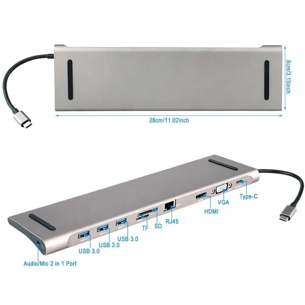 3,1 сплиттер 10 в 1 USB 3,0 usb-хаб к HDMI 4K 3 порта USB C концентратор с PD TF SD ридер для Macbook Pro компьютерные аксессуары