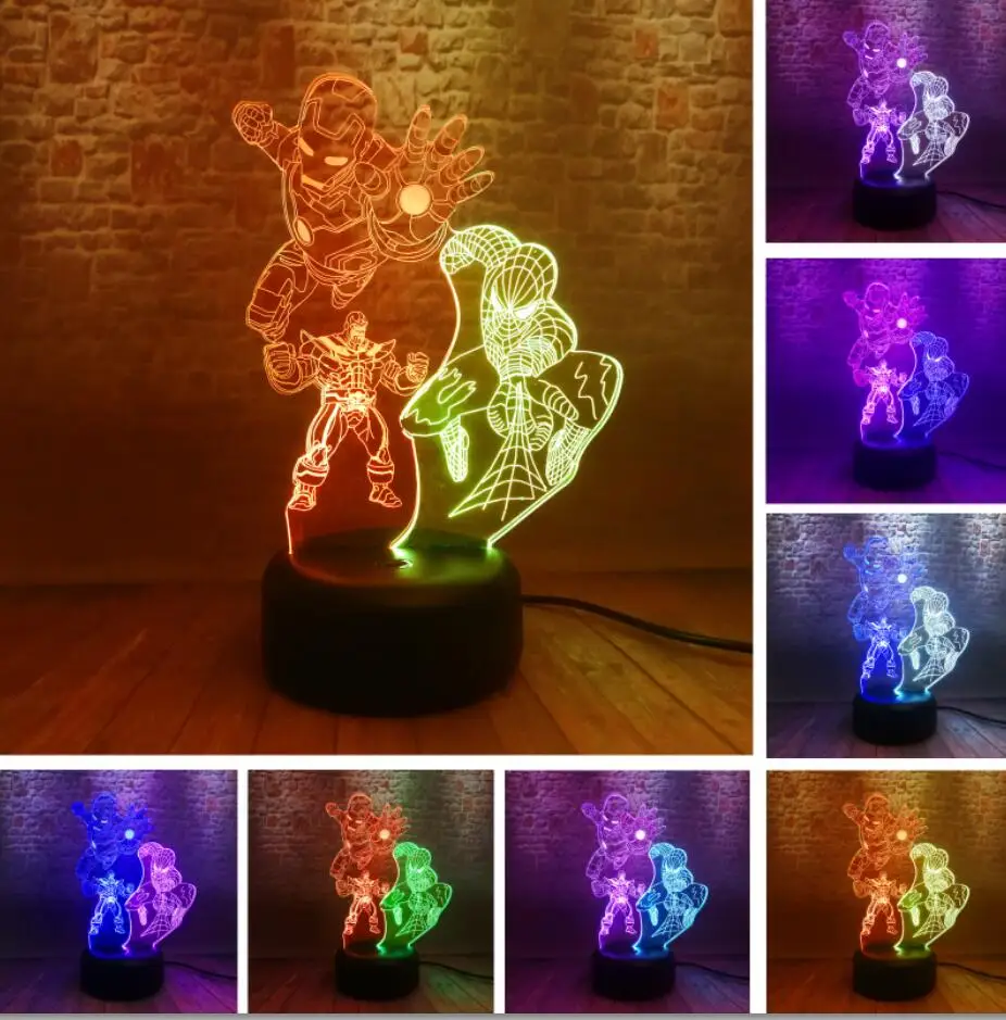 Style 3 Marvel Legends, подарки для мальчиков, супер Железный человек, Человек-паук, Черная пантера, 7 цветов, меняющий фигуру, Ночной светильник, вентиляторы, человек, отец - Испускаемый цвет: Style 3