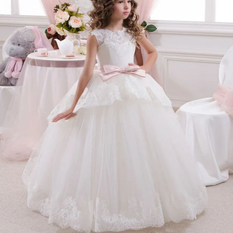 Picture style Платья с цветочным узором для девочек; красивые кружевные платья без рукавов с бантом и аппликацией для девочек; нарядные платья для маленьких девочек; платья для первого причастия - Цвет: Picture style