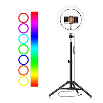 

10inch/26cm RGB Ring Light LED Fill-in Light Dimmable 3500K-6500K USB Powered with Ballhead Adapter Phone Holder Desktop tripod