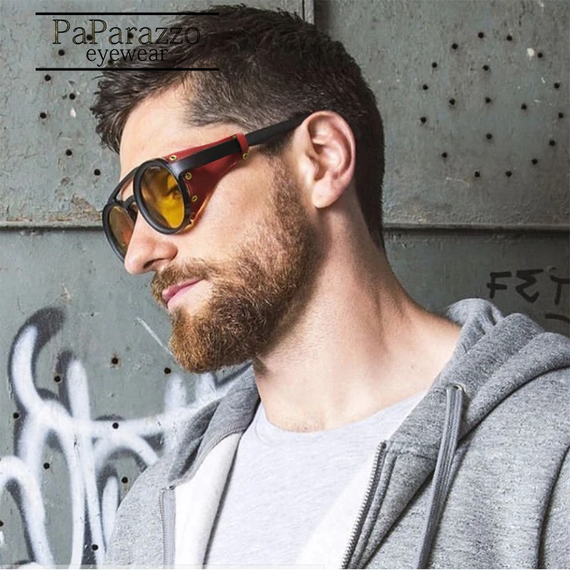 

2019 Popular Retro Round Steampunk Sunglasses Personality Leather Vintage Punk Polaroid Sun glasses Men Women Driving Glasses