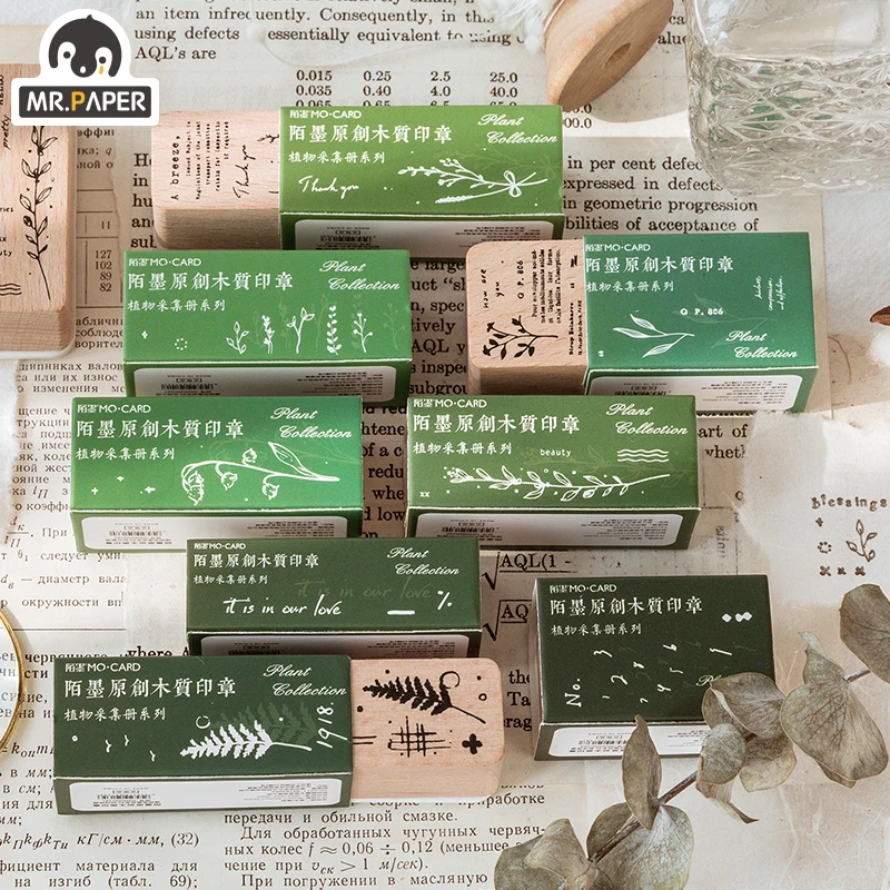Mr Paper 8 Designs Plant Styles Wooden Rubber Stamp for Scrapbooking Deco DIY Craft Standard Wooden Stamps Ink journal supplies afbeelding