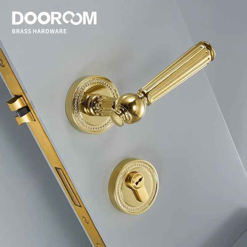 Dooroom Set Di Leve Per Porte In Ottone Modern Villa Camera Da Letto Gold Chrome New Classic Set Di Serrature Per Interni In Legno Massello Serratura 