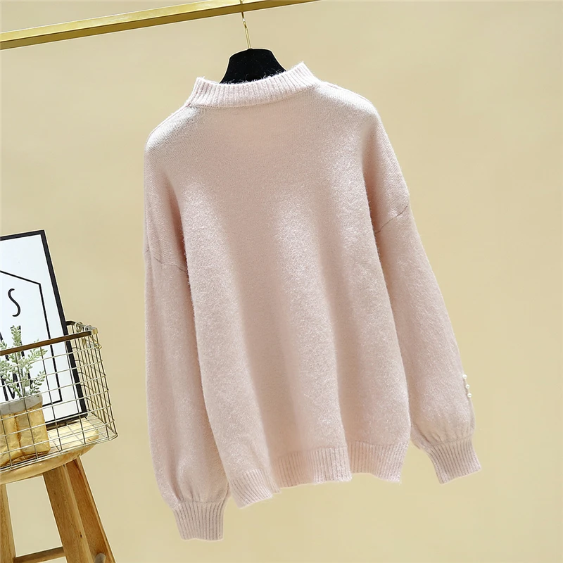 Женский свитер с высоким воротом, жемчужный свитер с бусами, Осень-зима, Теплый Женский пуловер с длинным рукавом, трикотажный пуловер
