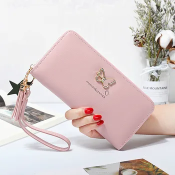 

Fashion Butterfly Women Wallet Wrist Handle Phone Case Long Section Money Pocket Pouch Handbag Women's Purse Card Holders 2020