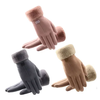 

Winter outdoor riding party windproof cold warm gloves classic plus velvet suede ladies gloves