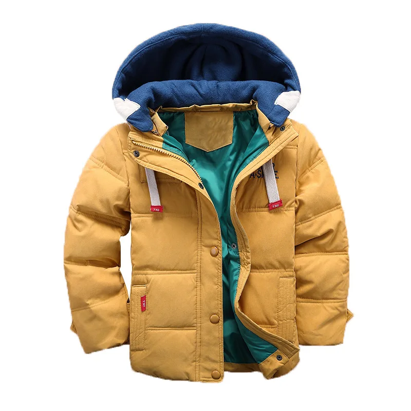 Детский пуховик коллекция года, одежда для маленьких мальчиков Повседневная теплая детская зимняя куртка с капюшоном детская верхняя одежда, куртка для мальчиков, однотонное пальто