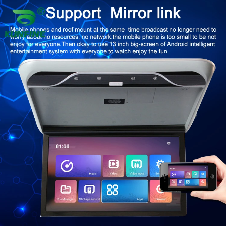 US $279.00 19 Inch Display Digital Screen Android 90 Car Roof Monitor LCD Flip Down Screen Overhead Multimedia Video Ceiling Roof Mount