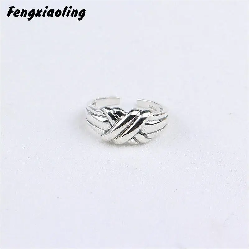 

Fengxiaoling New Fashion Smooth X Shape Open Rings 100% Genuine 925 Sterling Silver Retro Style Womens Rings Jewelry