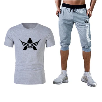 

Men's summer fashion sports 2 piece suit men's T-shirt cropped pants sportswear men's sportswear running fitness sportswear