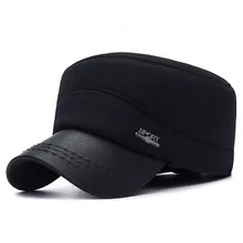 Уличная искусственная кожа с каймой плоскя Топ Военная Кепка шляпа для мужчин винтажная зимняя теплая армейская Регулируемый головной убор Кадет Военный патрульный колпачок