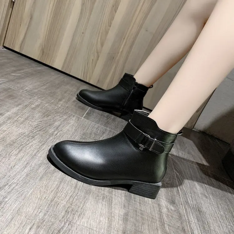 2020 Fashion Autumn Women's Boots Lady Thick Square Heel Zipper Outdoor Shoes Winter Female Casual Black Low Heel Ankle Boots