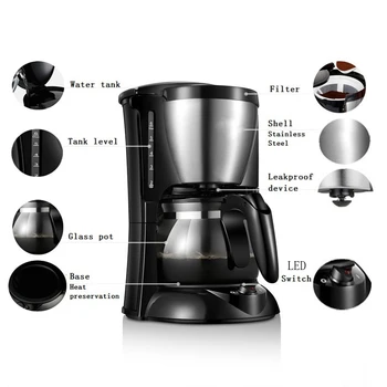 

HOMEZEST Household Fully Automatic Drip Coffee Machine American Mini Coffee Pot Infusion Of Tea