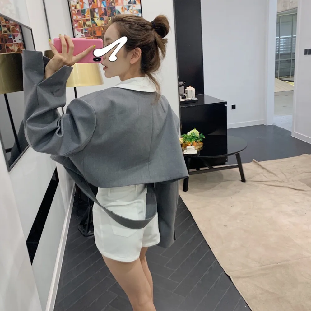 WHITNEY WANG Осенняя модная уличная одежда дизайнерский стиль съемный воротник короткий Блейзер, Женское пальто