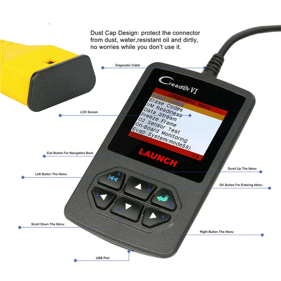 Считыватель кодов Launch VI6 сканер с поддержкой OBDII и функций OBD2 автоматический