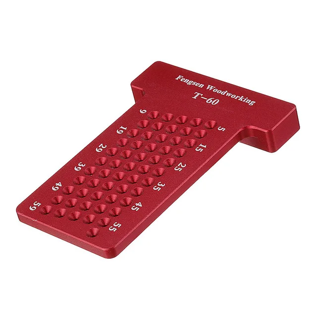 1Pcs Aluminium Alloy T-60 Hole Positioning Metric Measuring Ruler 60mm Woodworking T-Squares Marking Ruler For Carpenter - Цвет: red