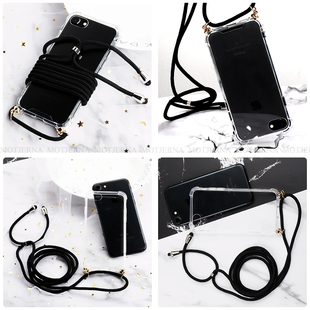 Transparent Phone Acrylic Airbag Case For iphone 7 8 6 6S Plus XS Max XR Lanyard Necklace Shoulder Neck Strap Rope Cord Cover |