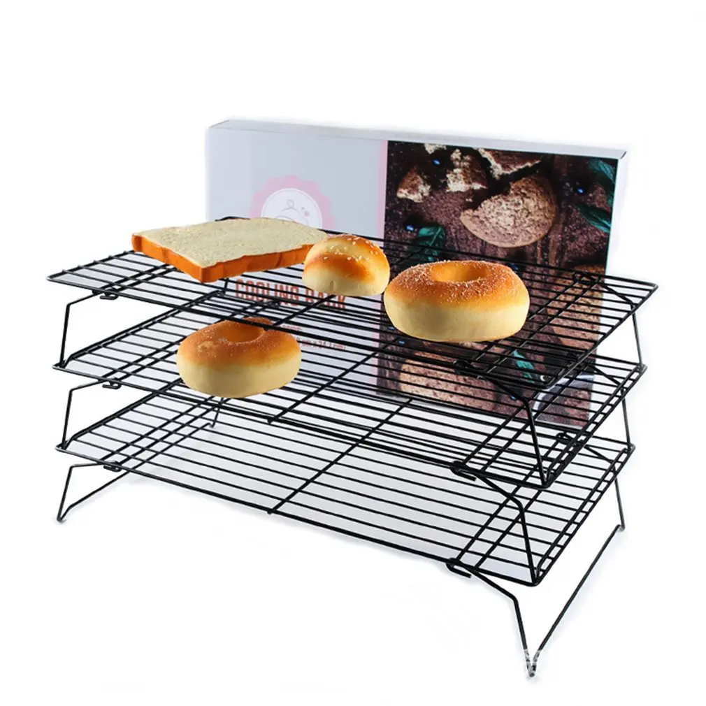 Non Stick 3 Tier Cooling Rack Stackable Collapsible Rectangle Wire Rack