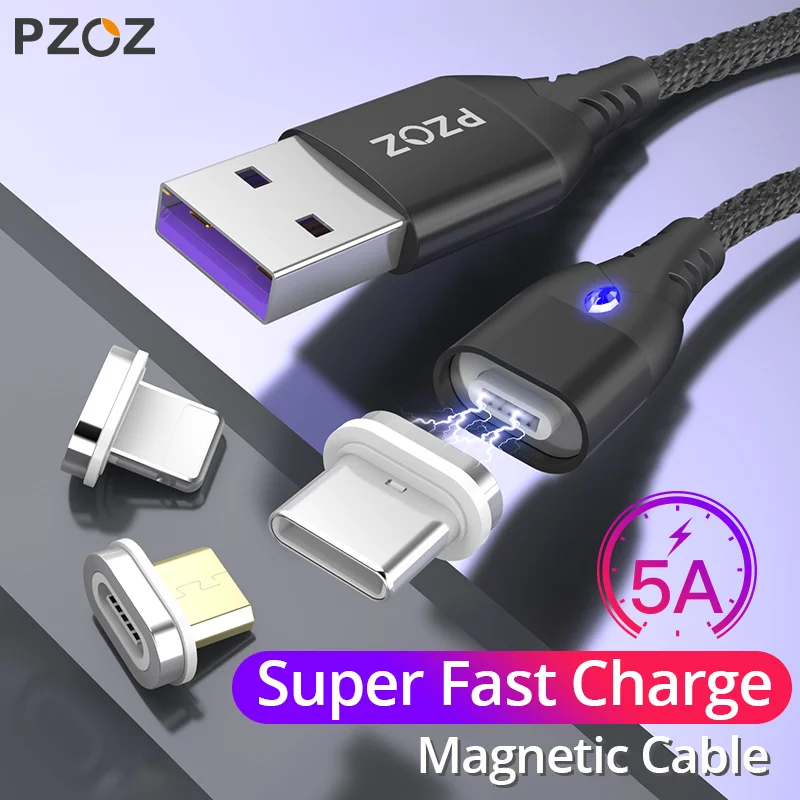 PZOZ 5A Magnetic Cable Micro usb Type C Super Fast Charging Microusb Type C Magnet Charger usb c For iphone 11 huawei usb cable|Mobile Phone Cables| - AliExpress