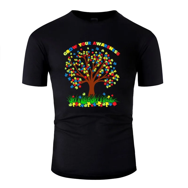

Printing Autism Awareness Gift Puzzle Tree Support Funny Tshirt Man Men's Tshirts Homme Short-Sleeve Camisas Shirt