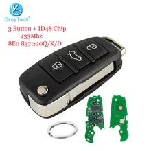 OkeyTech for Audi A3 A4 A6 TT Car Key 3 Button Remote Smart Flip Replacement Key ID48 Chip Ring HAA HU66 Blade 8E0 837 220Q/K/D