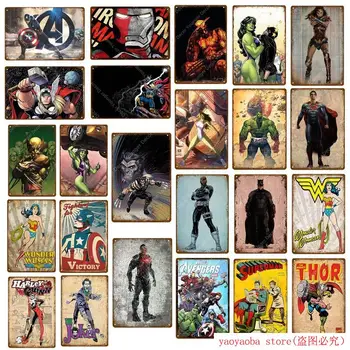

2020 Avengers Marvel Comics Thor Hulk Captain Superman Wonder Woman Superheroes Poster Metal Signs Plaque Wall Art Home Decor