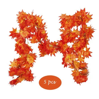 

5 Pcs Artificial Rattan Strip Fake Maple Leaf Vine for Arch Decorative Leaves Autumn Harvest Festival Vine for Hanging Decor