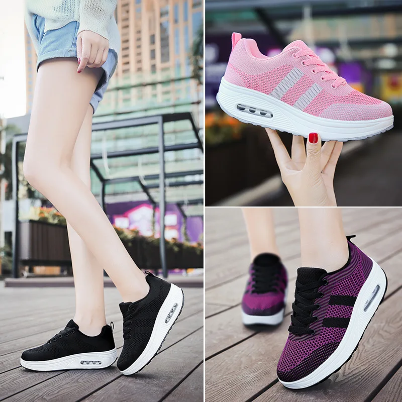 

2020 Spring New Style Jianbu Shoes Network through Air Cushion Athletic Shoes Casual Thick Bottomed Fly Woven Rocking Shoes Chil